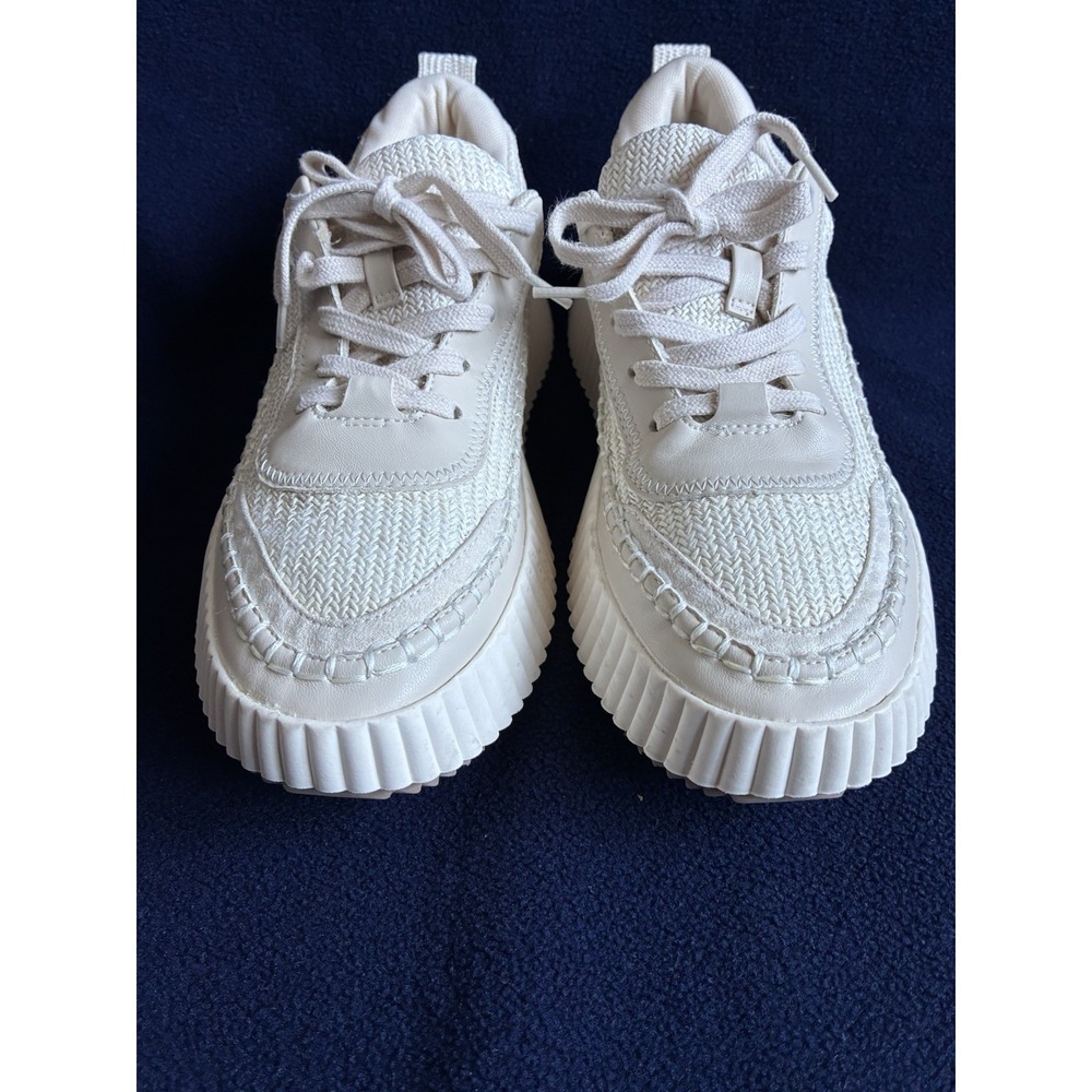 Dolce Vita Cream Platform Sneakers Size 9 Woven Chunky Ivory Lace Up Shoes - Picture 10 of 12